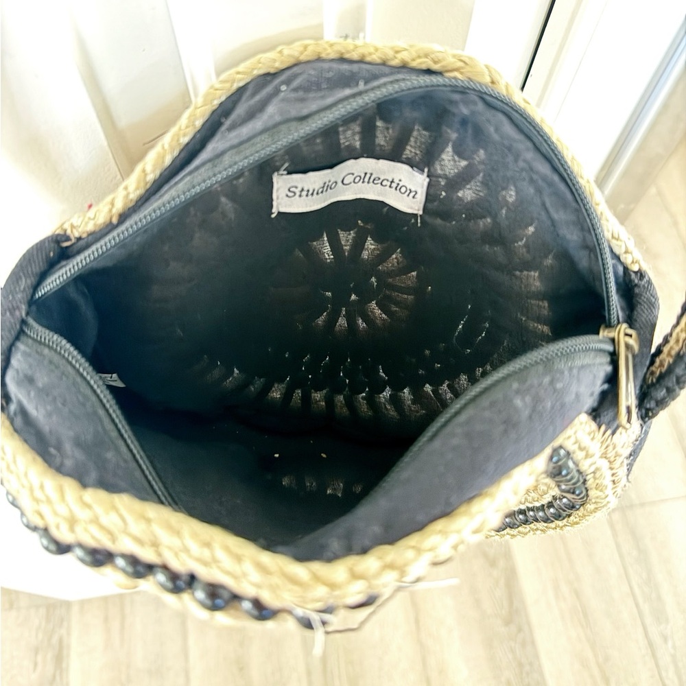 Stylish Studio Collection Wood Bead Woven Round Crossbody Bag - Picture 8 of 13